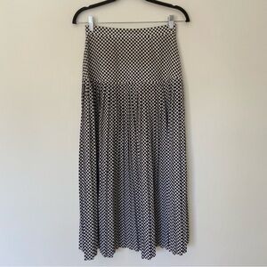 Vintage Simon Chang Pleated Geometric Print Maxi Skirt Black White Check Small